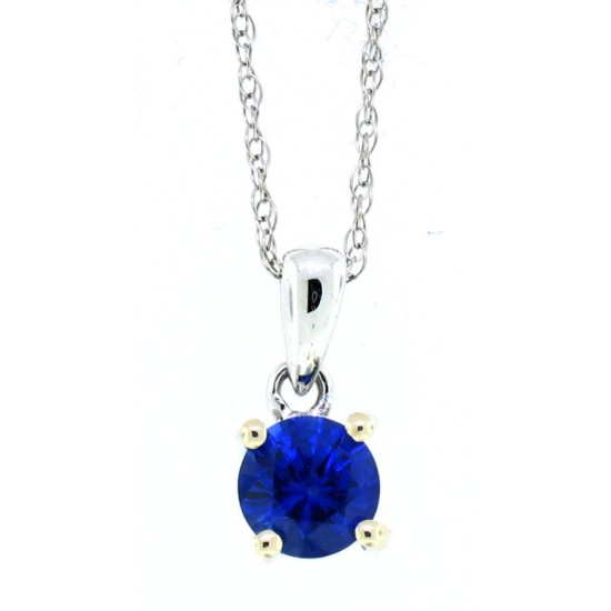 Round Natural Sapphire Pendant Necklace 14Kt White Gold 5mm