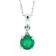 Genuine Emerald Diamond Pendant Necklace Sterling Silver 5MM