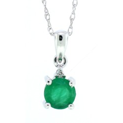 Emerald and Diamond Pendant Necklace 14Kt White Gold 