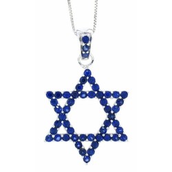 Sapphire Jewish Star Of David Pendant Necklace 14Kt Gold 