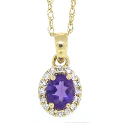 Oval Amethyst Diamond Halo Pendant Necklace 14Kt Gold 