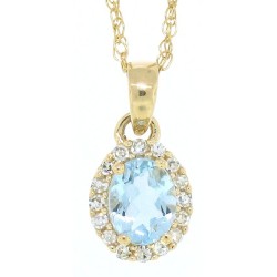 Aquamarine Diamond Halo Pendant Necklace 10Kt Yellow Gold 