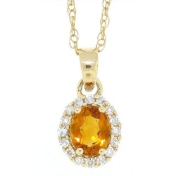 Citrine and Diamond Pendant Necklace 10Kt Yellow Gold 