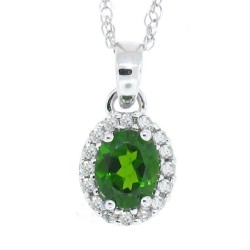 Chrome Diopside Diamond Halo Pendant Necklace 10Kt Gold 