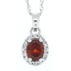 Oval Garnet Diamond Pendant Necklace 10Kt White Gold