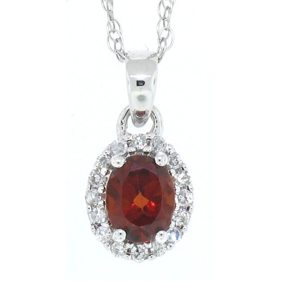 Oval Garnet Diamond Pendant Necklace 10Kt White Gold