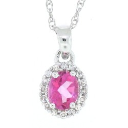 Pink Topaz Diamond Halo Pendant Necklace 10Kt Gold 