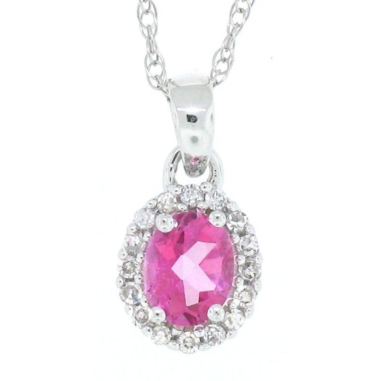 Pink Topaz Diamond Halo Pendant Necklace 10Kt Gold 