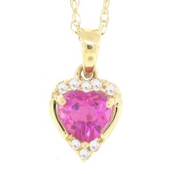 0.66 ct.t.w.Heart Shaped Genuine Pink Topaz and Diamond Pendant Necklace 10Kt Yellow Gold 