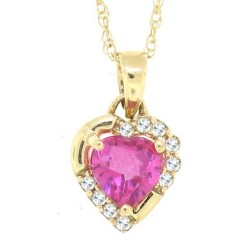 0.66 ct.t.w.Heart Shaped Genuine Pink Topaz and Diamond Pendant Necklace 10Kt Yellow Gold 