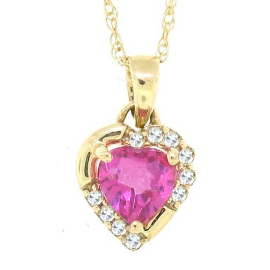 0.66 ct.t.w.Heart Shaped Genuine Pink Topaz and Diamond Pendant Necklace 10Kt Yellow Gold 