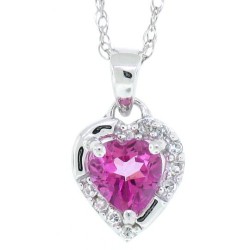 0.66 ct.t.w.Heart Shaped Genuine Pink Topaz and Diamond Pendant Necklace 10Kt White Gold 