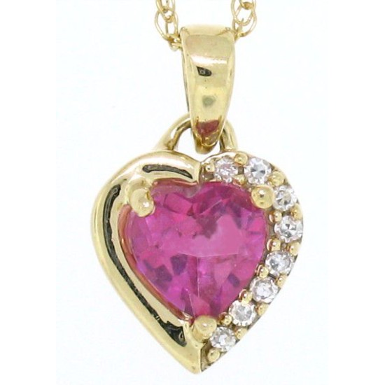 0.64 ct.t.w.Heart Shaped Genuine Pink Topaz and Diamond Pendant Necklace 10kt Yellow Gold 