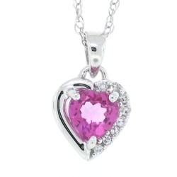 0.64 ct.t.w.Heart Shaped Genuine Pink Topaz and Diamond Pendant Necklace 10Kt White Gold 