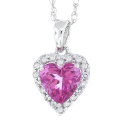0.91 ct.t.w.Heart Shaped Genuine Pink Topaz and Diamond Pendant Necklace 10Kt White Gold 