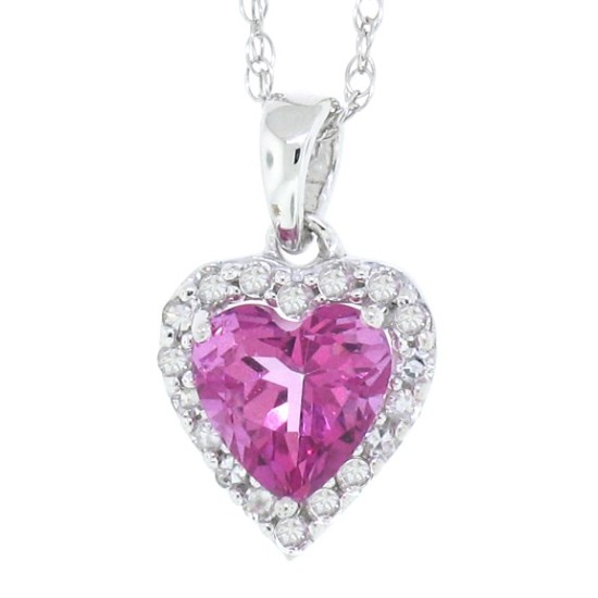 0.91 ct.t.w.Heart Shaped Genuine Pink Topaz and Diamond Pendant Necklace 10Kt White Gold 