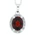 Garnet and Diamond Halo Pendant Necklace 10Kt White Gold 