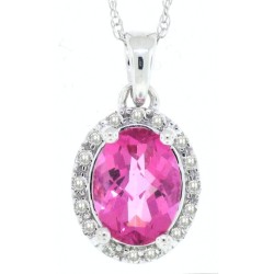 Oval Pink Topaz Diamond Halo Pendant Necklace 10Kt Gold 