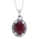 Oval Ruby and Diamond Halo Pendant Necklace 14Kt White Gold