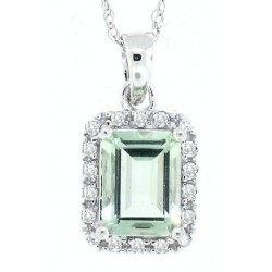 Emerald Cut Green Amethyst Diamond Pendant Necklace 10Kt Gold