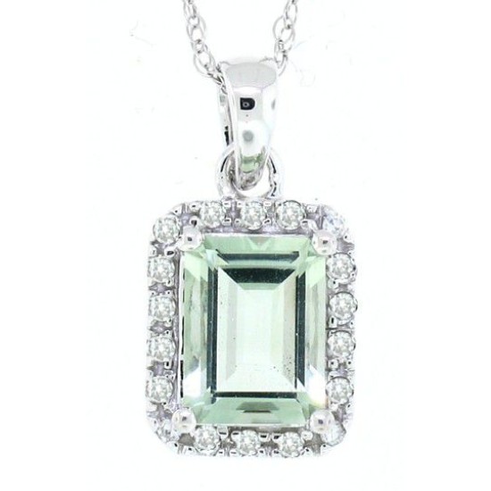 Emerald Cut Green Amethyst Diamond Pendant Necklace 10Kt Gold