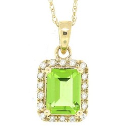 1.36 ct.t.w.Emerald Cut Genuine Peridot and Diamond Halo Pendant Necklace 10Kt Yellow Gold 