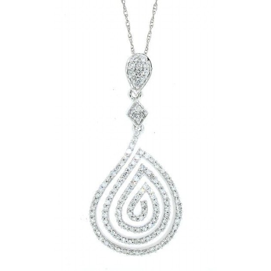 Swirling Diamond Pendant Necklace 10Kt White Gold 