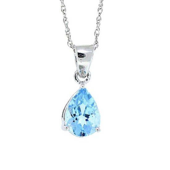 Pear Shaped Genuine Aquamarine Pendant Necklace 14Kt Gold