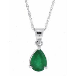 Pear Shape Genuine Emerald Pendant Necklace 14Kt Gold