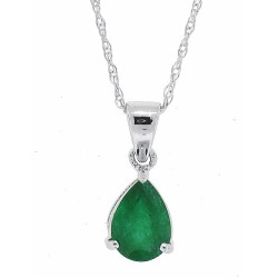 Pear Shaped Genuine Emerald Pendant Necklace 14Kt Gold