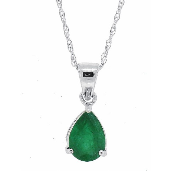 Pear Shaped Genuine Emerald Pendant Necklace 14Kt Gold