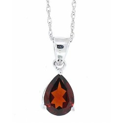 14Kt White Gold Pear Shape Garnet Pendant Necklace  7X5mm