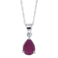 Pear Shape Genuine Ruby Pendant Necklace 14Kt White Gold