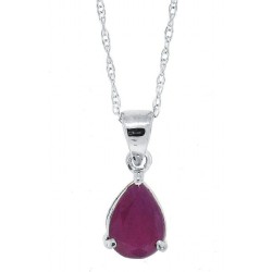 Pear Shape Genuine Ruby Pendant Necklace 14Kt White Gold