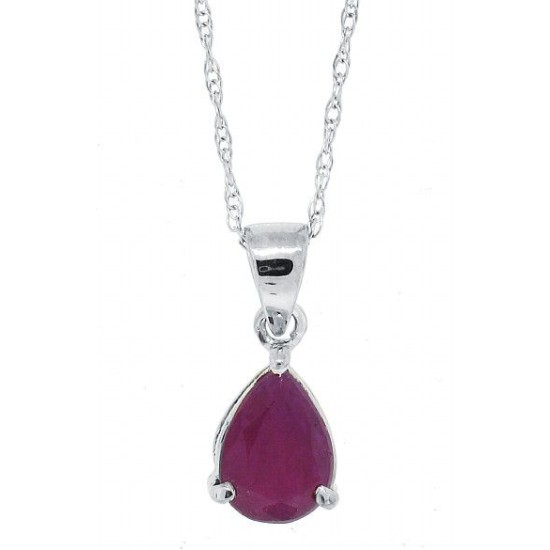 Pear Shape Genuine Ruby Pendant Necklace 14Kt White Gold