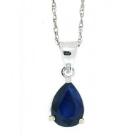 Pear Shaped Genuine Sapphire Pendant Necklace 14Kt White Gold