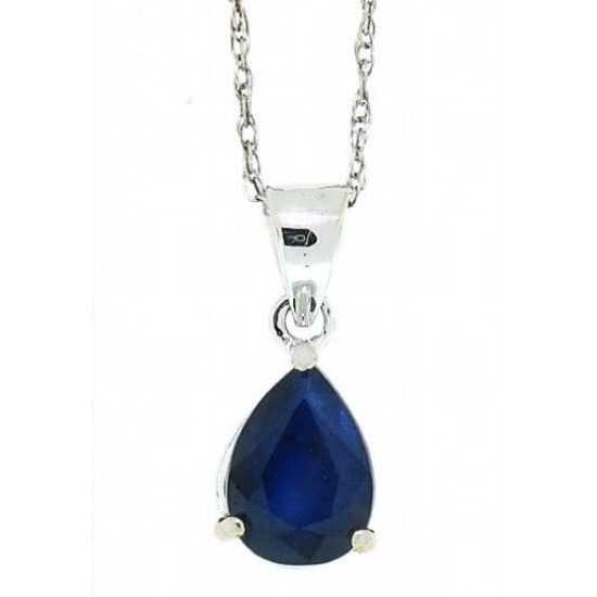 Pear Shaped Genuine Sapphire Pendant Necklace 14Kt White Gold