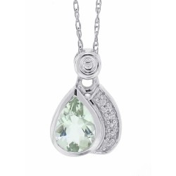 Pear Shape Green Amethyst Diamond Pendant Necklace 10Kt Gold 