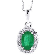 Oval Emerald Diamond Halo Pendant Necklace 14kt White Gold