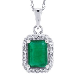 Emerald Cut Emerald Diamond Pendant Necklace 10kt Gold 