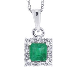 Princess Cut Emerald Diamond Pendant Necklace 14kt Gold 