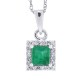 Princess Cut Emerald Diamond Pendant Necklace 14kt Gold 