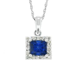 Princess Cut Sapphire Diamond Pendant Necklace 14kt Gold 