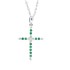 Emerald and Diamond Cross Pendant Necklace 14Kt White Gold