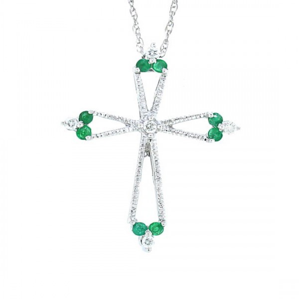 0 19 Ct T W Genuine Emerald And Diamond Cross Pendant Necklace 14kt T W Genuine Emerald And Diamond Cross Pendant Necklace 14kt White Gold