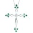 Emerald and Diamond Cross Pendant Necklace 14Kt White Gold