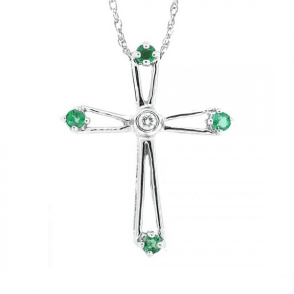 0 20 Ct T W Genuine Emerald Diamond Cross Pendant Necklace 14kt T W Genuine Emerald Diamond Cross Pendant Necklace 14kt White Gold