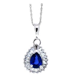 Pear Shape Sapphire Diamond Pendant Necklace 14Kt Gold 