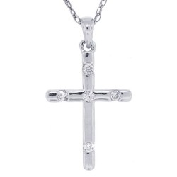 Diamond Cross Pendant Necklace 14Kt White Gold 