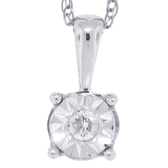 Round Diamond Pendant Necklace 14Kt White Gold 